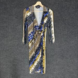 Glamour Dress Women 10 Beige Animal Print Maxi Long Collared Long Sleeve Casual